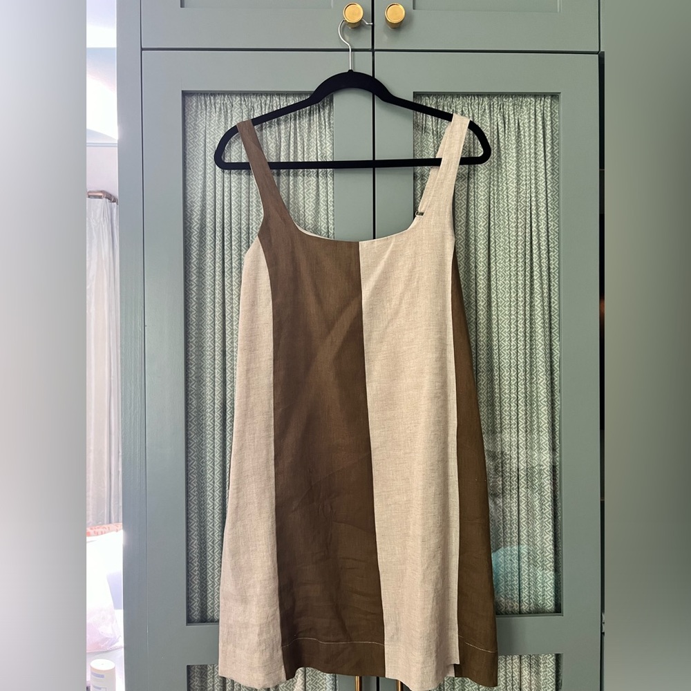 Pinkblush Maternity, tan/green striped dress, size L